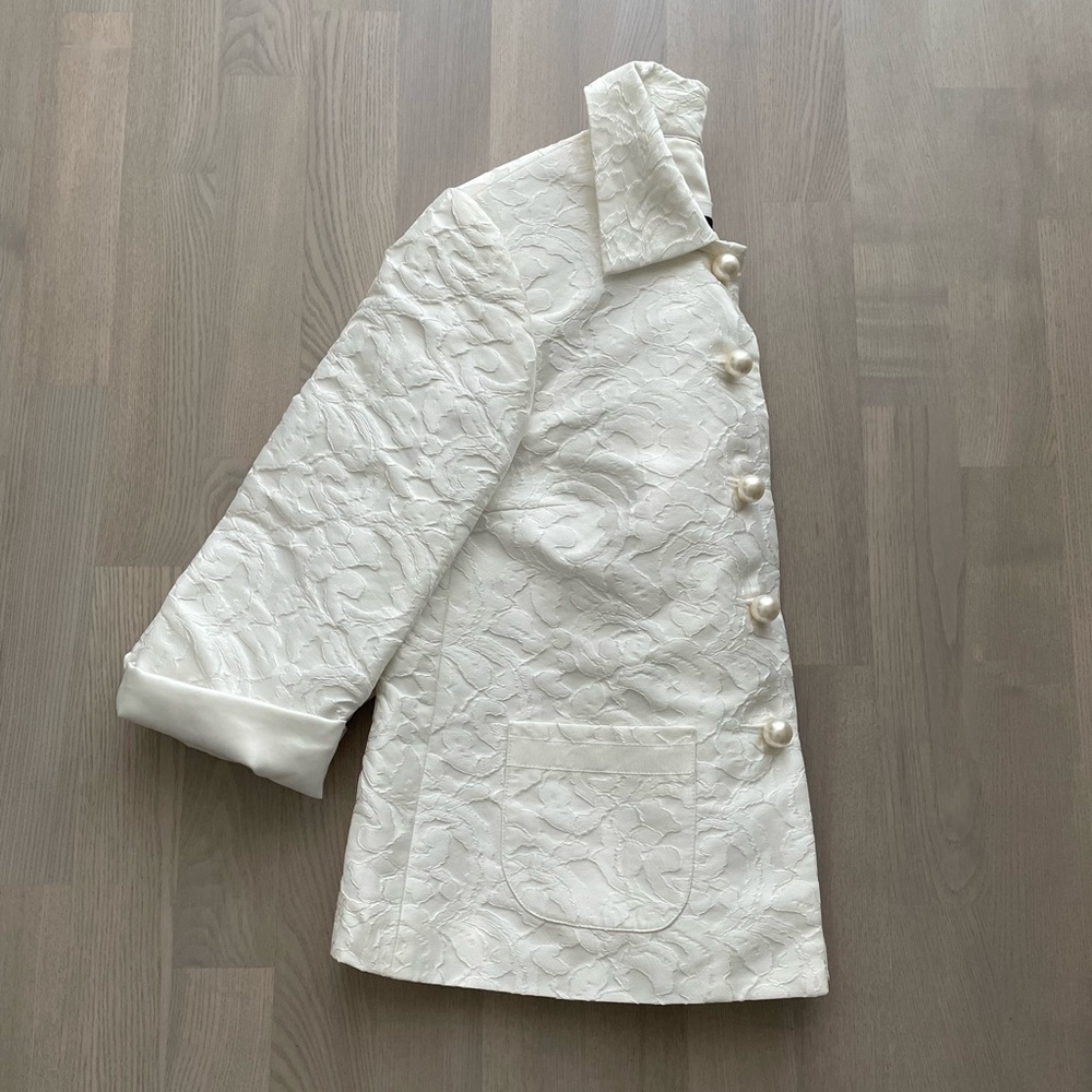 Pink Tartan White Lace Babydoll Bridal Jacket with Pearl Buttons